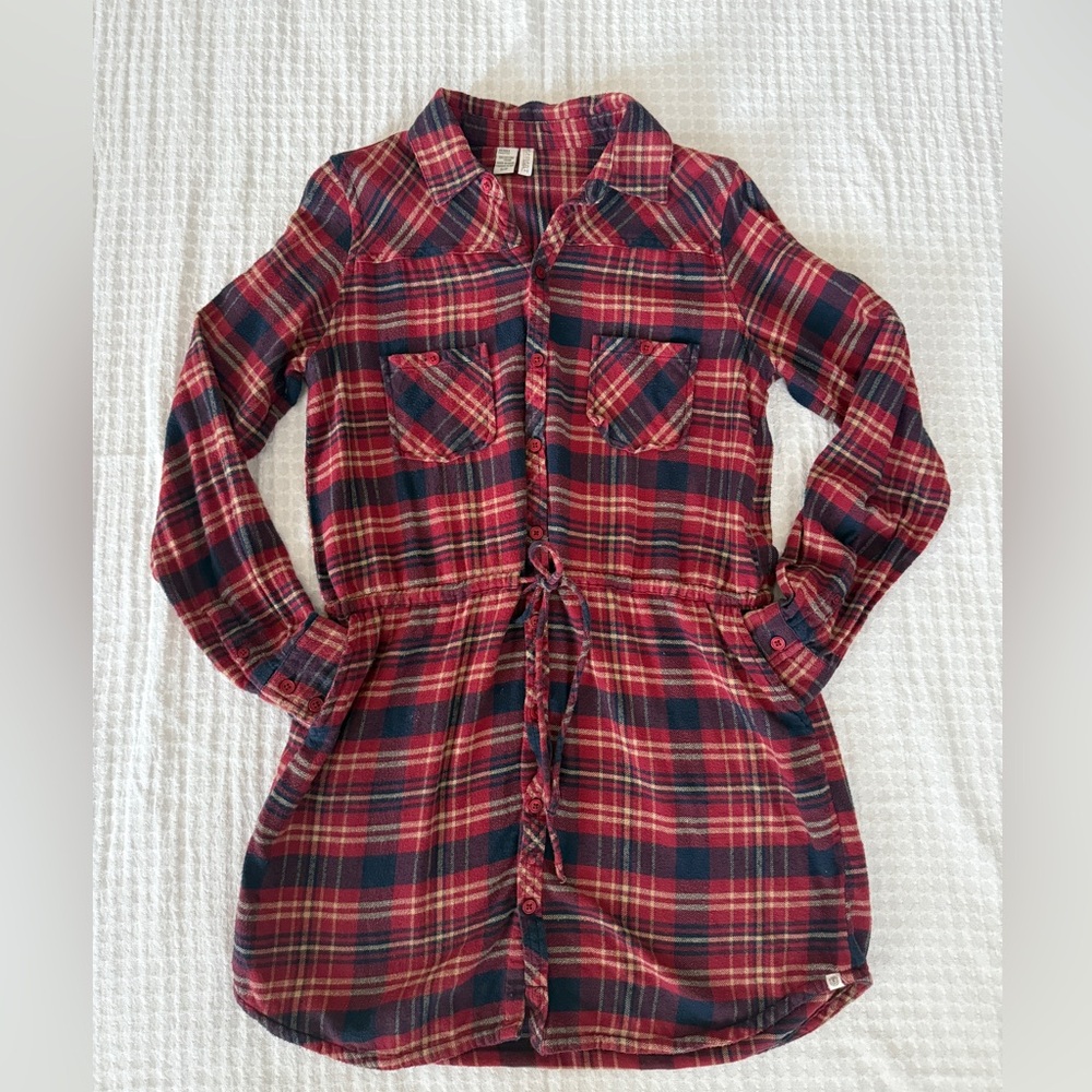 🛹 Element Red and Blue Plaid Women’s Button-Down Shirt Dress